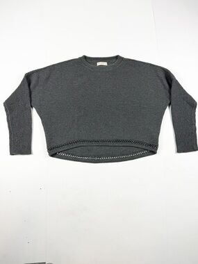 Ramy Brook Merino Wool Frankie Chain Link Charcoal Gray Knit Crewneck Sweater S